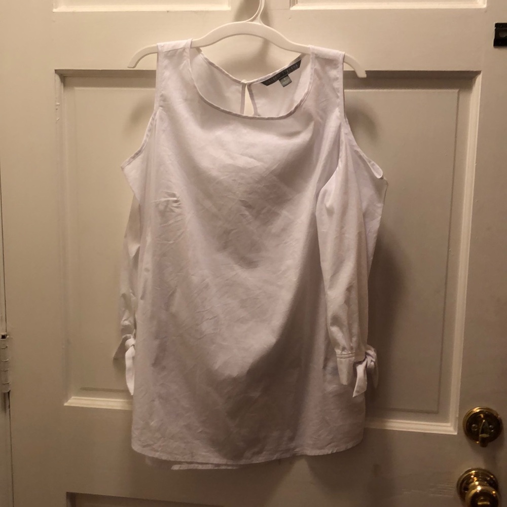 White cold-shoulder blouse